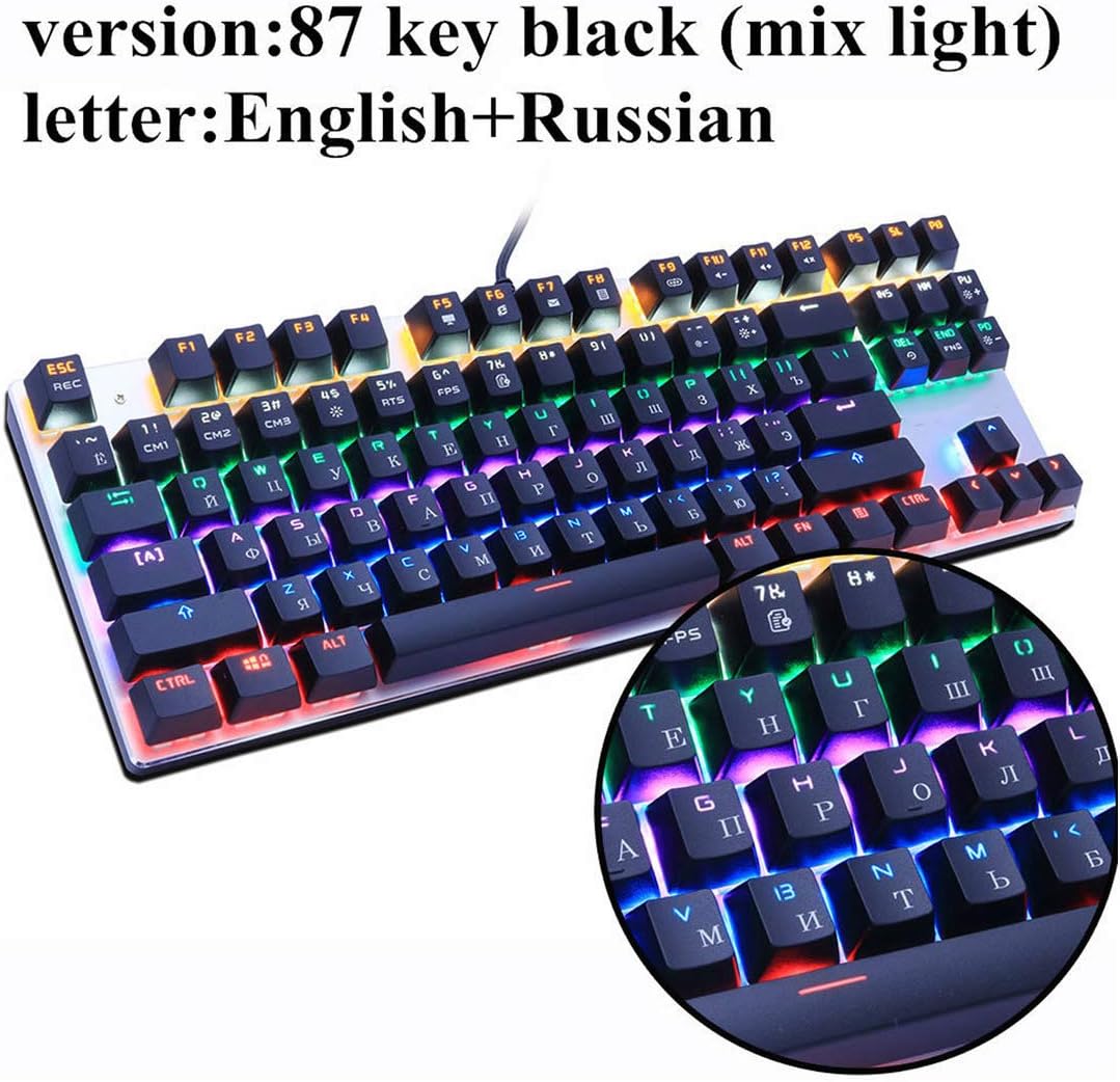 Edition Mechanical Keyboard 87 Keys Blue Switch Gaming Keyboards for Tablet Desktop Russian Sticker,104 Backlit Black RU,Blue Switch