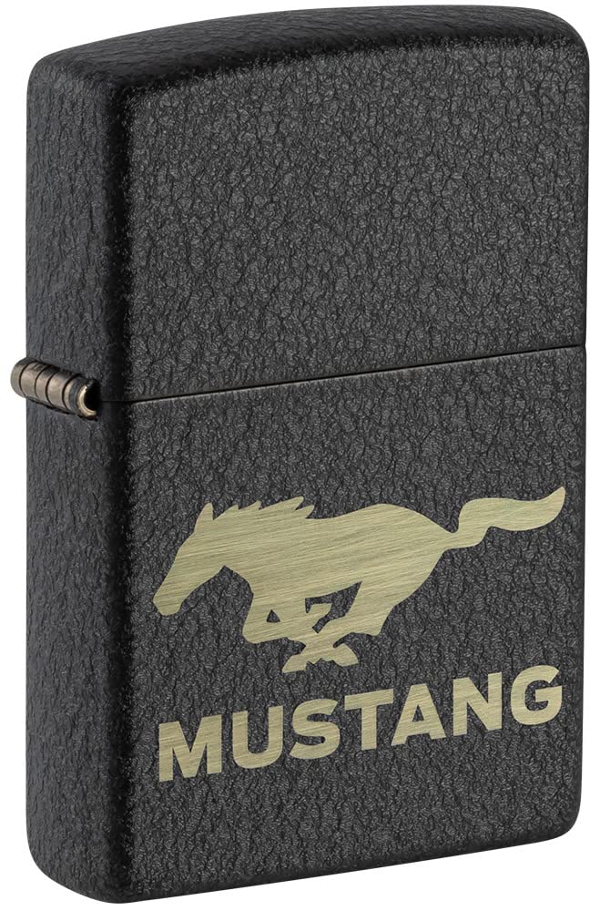 Zippo Windproof Lighter - Mustang Model with Black Crackle Finish & Laser Engraving - Refillable - Reusable - Windproof Design - Gift Box - Metal - Made in USA