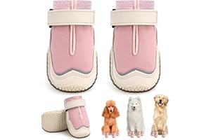 Hcpet Dog Boots for Large Dogs, Dog Shoes for Hot Pavement Winter Snow, Paw Protector Dog Booties Designed for Comfort and Breathability, Outdoor Booties for Small Medium Dogs for Hiking Pink Size 1