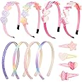 HEQU 12 Pack Girls Headbands Glitter Hair Clips, Sparkle Rhinestone Heart/Star Headbands for Girls with Teeth, Plastic Toddlers Hair Accessories (multi-12Pack)