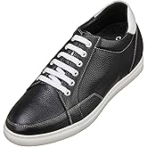 CALTO Men's Invisible Height Increasing Elevator Shoes - Black Leather Lace-up Casual Sneakers - 2.5 Inches Taller - K0081- Size 8 D(M) US