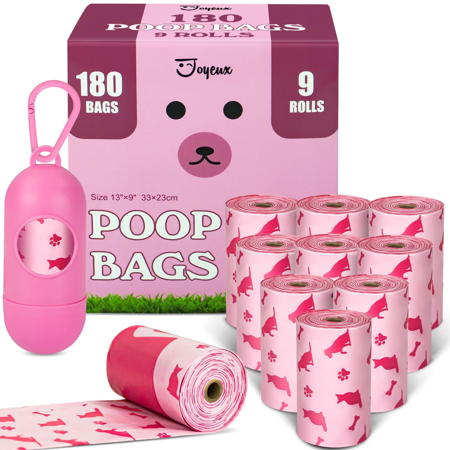 Photo 1 of 180 Count Dog Poop Bags Rolls with Dispenser, Leak Proof, Extra Thick Doggie Pet Waste Bags, Poop Bag and Doggy Holder for Dogs Cats, Unscented, Pink