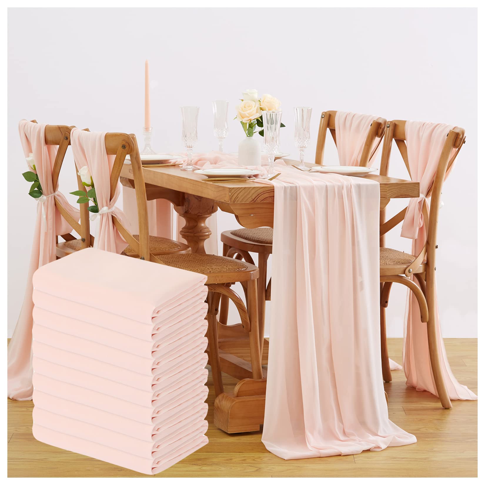 Photo 1 of 10 Feet Chiffon Table Runner 10 Packs 14x120 Inches Light Peach Table Decorations Fabric Drapes for Weddings