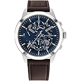 Tommy Hilfiger Men's Dressy Watch – Quartz Multifunction, Stainless Steel Case, Skeleton Dial, Link Bracelet – Gift for Him