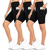 Purplepig 3 Pack Women's Biker Shorts with Pockets, 8" High Waisted Tummy Control Workout Shorts for Yoga Running Gym