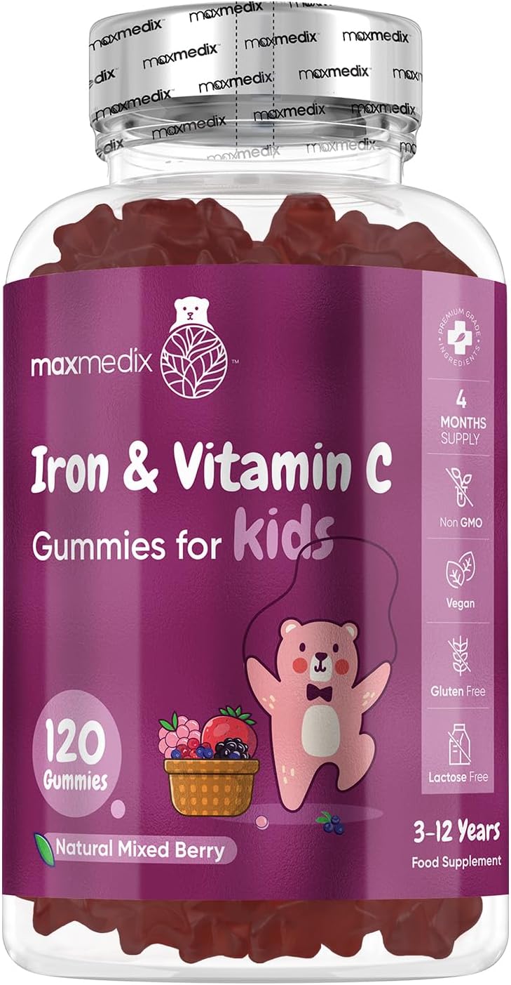 Maxmedix Iron Gummies for Kids 120 Count - Vegan & Lactose-Free