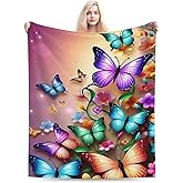 Ultra Soft Cute Butterfly Decor Butterfly Blanket Flannel Throw Blanket Bedding Suitable for Travel Camping Living Room Sofa Bedroom Decoration Gifts (Style-5, 50inx40in)