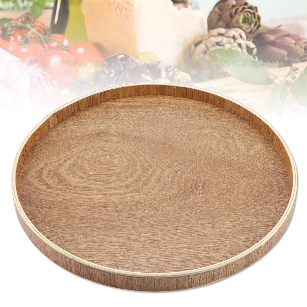 Wooden Plate Bamboo Round Serving Tray for Tea Set Dinner Breakfast Fruits Candies Food (30cm)