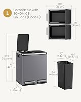 SONGMICS Dual Rubbish Bin 2-Compartment Pedal Bin with Lids 15 L Each view 5
