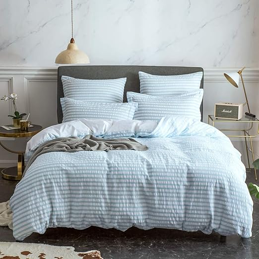 Merryfeel Cotton Seersucker Duvet Cover Set,100 Cotton Yarn Dyed