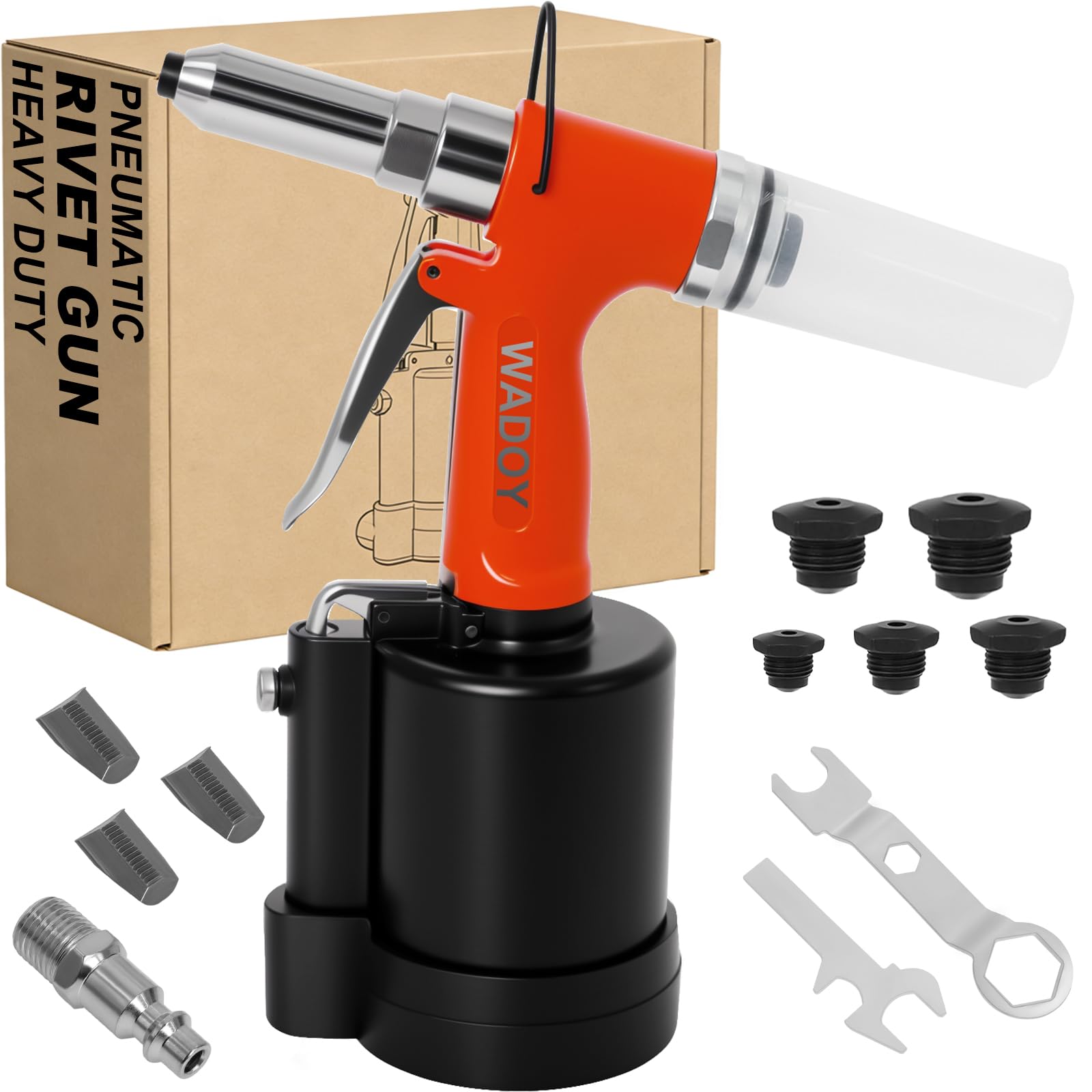 Photo 1 of **missing parts** Wadoy Heavy Duty Air Rivet Gun, 3924 LBF Professional Pneumatic Pop Riveter with 5 Nosepieces (3/32", 1/8", 5/32", 3/16", 1/4"), Air Hydraulic Rivet Tool for Automotive, Metal Work & Industrial Use