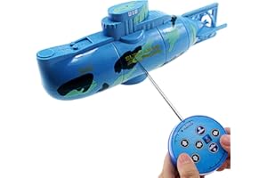 Tipmant Mini RC Submarine Toys Remote Control Boat Electric Swim Diving Fish Tank Water Tube Kids Birthday Gifts (Blue)