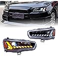 HCMOTIONZ Headlights Assembly Fit for Mitsubishi Lancer & EVO X 2008-2020 Head Lamps With LED DRL Start UP Animation LED Sequential Turn Signal light… (amber)