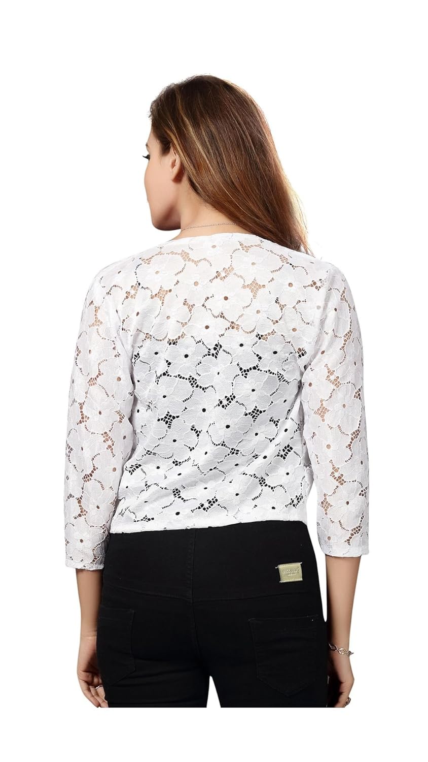 bfly women's netted stylish short shrug (white)