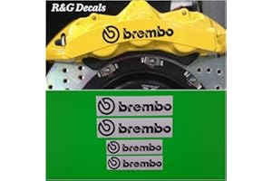 R&G Brembo 6 Piston & 4 Piston High Temp Brake Caliper Decal Sticker Set of 4 Decals + Instructions + Decal Surface Preparation Solution (Black)