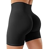 OMKAGI Womens Workout Shorts Butt Lifting Gym Shorts Ribbed Seamless Biker Shorts