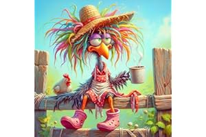 VIGEGU Chicken Stamped Cross Stitch Kits for Adults Beginner,Drinking coffee Cross Stitch Kits Printed Stitching Patterns Dimensions Needlepoint Art Crafts Embroidery Kits for Adults Beginners 13.7x13.7 inch