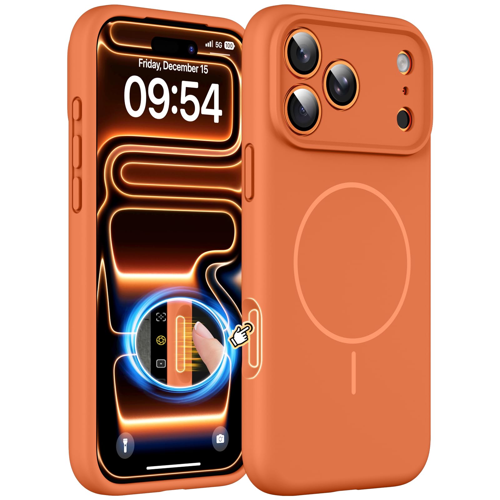 Photo 1 of EXZLLEN Magnetic for iPhone 17 Pro Max Case, Compatible with MagSafe, Integrated Silicone Camera Control Cover Protection, 3.0mm Thicken Silicone Phone Cover for 17 ProMax 6.9", Orange