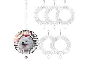 Tsocent 5 Pcs Sublimation Blanks, 8 Inch 3D Aluminum Hanging Wind Spinner Blanks with Pendant and Extended 12.5 Inch Wirerope Chain, Indoor Outdoor Decoration for Yards & Gardens (Round)