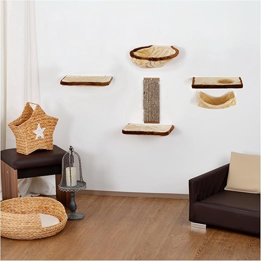 Katzenkletterwand, Kletterwand für Katzen 6-teilig beige-braun