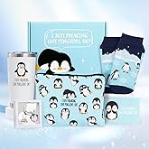 Penguin Gifts Set for Women, Penguin Gifts for Women, Penguins Gift for Girls Who Loves Penguins, Unique Penguin's Stuff for Friends Teacher Girlfriend with Tumbler Cup Makeup Bag Socks Keychain