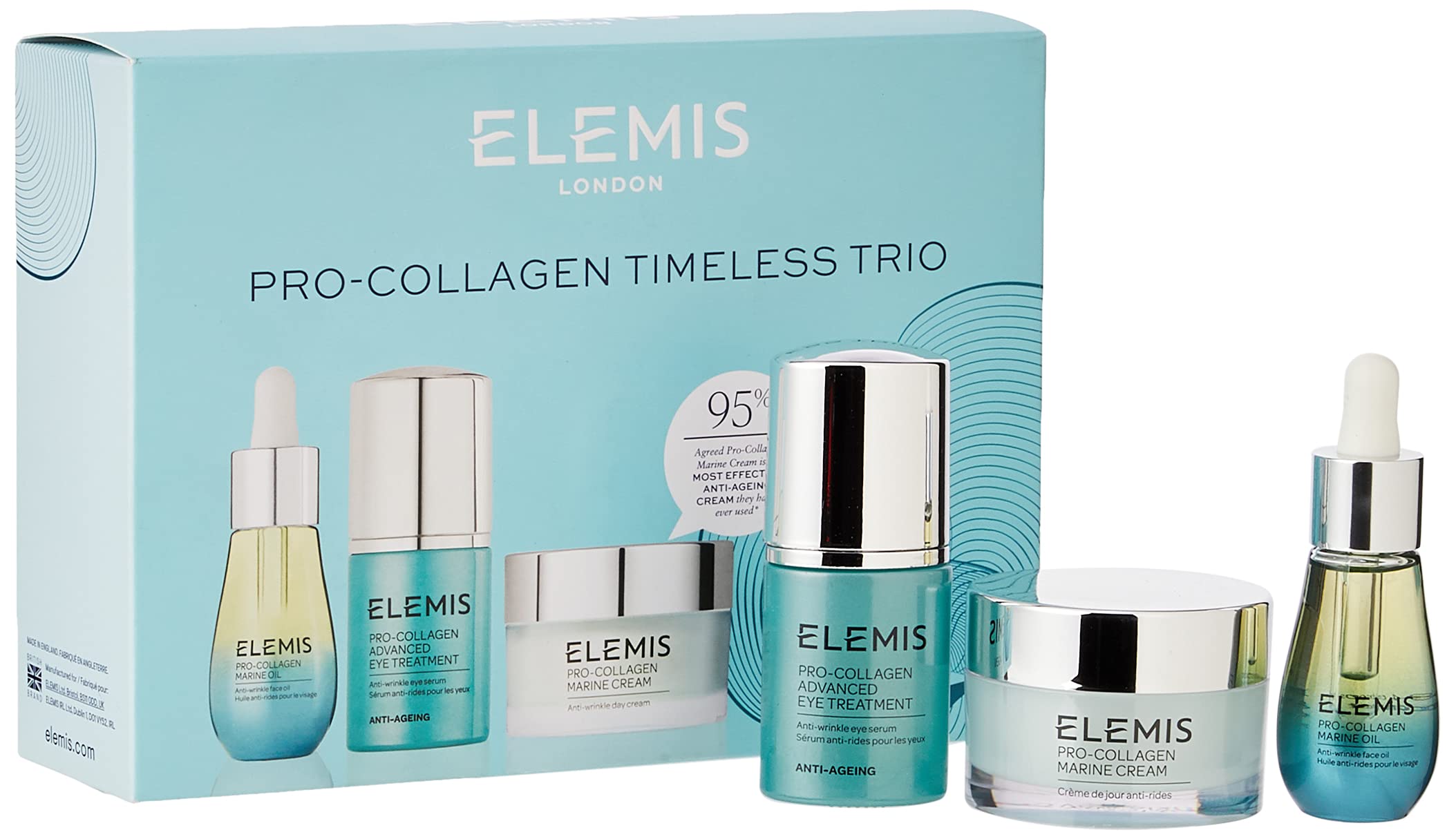 ELEMIS Pro-Collagen Timeless Trio, Nourishing Anti-Wrinkle Face Creams, Pro-Collagen Marine Face and Eye Cream Set to Leave Skin Radiant, Firm and Hydrated, Face Care for Morning to Night Skin Routine