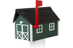 Peaceful Classics Poly Mailbox- Durable, Weather-Resistant Amish Craftsman Mailboxes for Outside Uses Like Front Yard and Road Side- Long-Lasting, Decorative, Modern Mailbox (Green with White Trim).