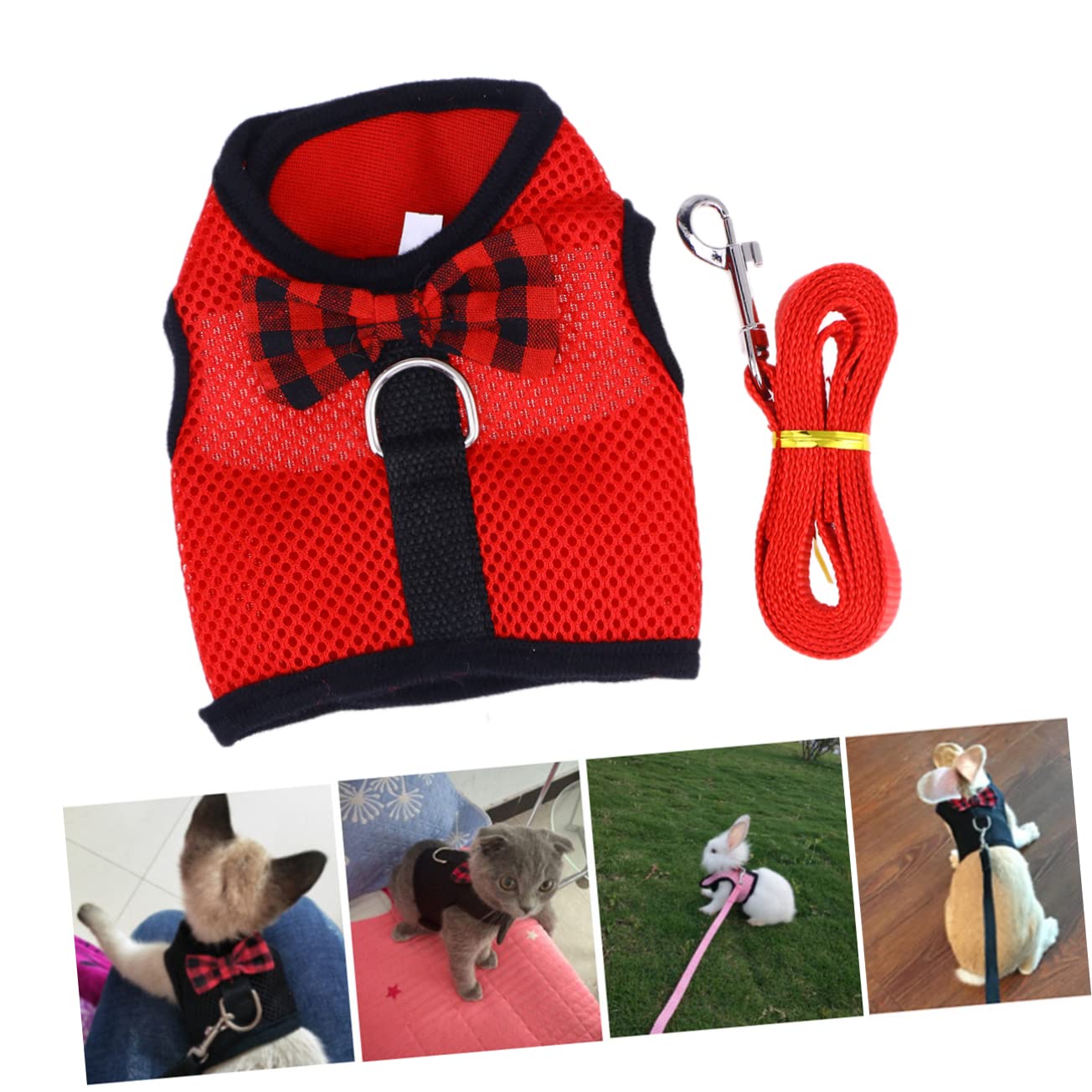 Breathable Mesh Fabric Pet Harness with Leash for Small Animals Red Vest Lead for Hamsters Rabbits and Other Small Pets S