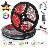TBI Pro 32.8ft 300LEDs SMD 5050 RGB, 44 Key Remote Controller Upgraded 2019 LED Strip Lights Kit, 2-Pack x 5M w/Extra Adhesive 3M Tape, Flexible Changing Multi-Color for TV, Room