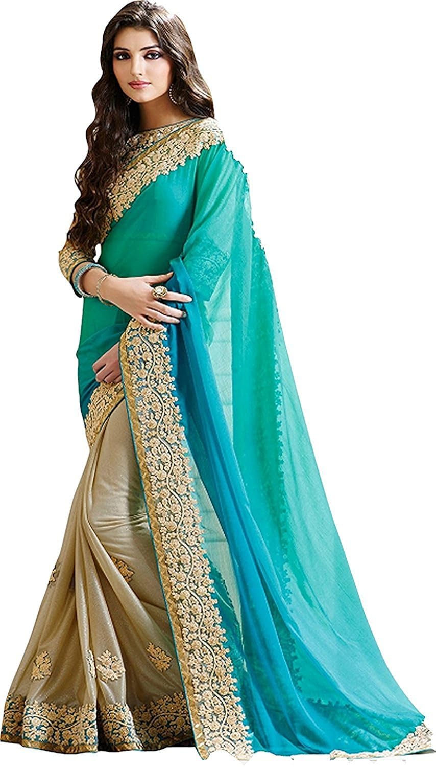 sargam fashion women's georgette saree with blouse piece (srmbbluecord)