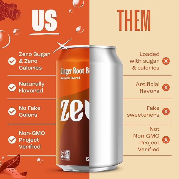 ZEVIA ZERO SUGAR SODA, GINGER ROOT BEER, 12 OZ CANS (24-PACK) – NATURALLY SWEETENED, ZERO CALORIE SUGAR FREE SODA – NON-GMO PROJECT VERIFIED, GLUTEN-FREE, VEGAN
