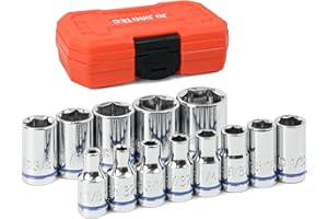 JU JIAN TEC 1/4" Drive SAE Master Socket Set, 13-Piece Shallow Hex Socket Set (1/8" - 5/8"), Cover Most Commonly Sizes, 6 Poi