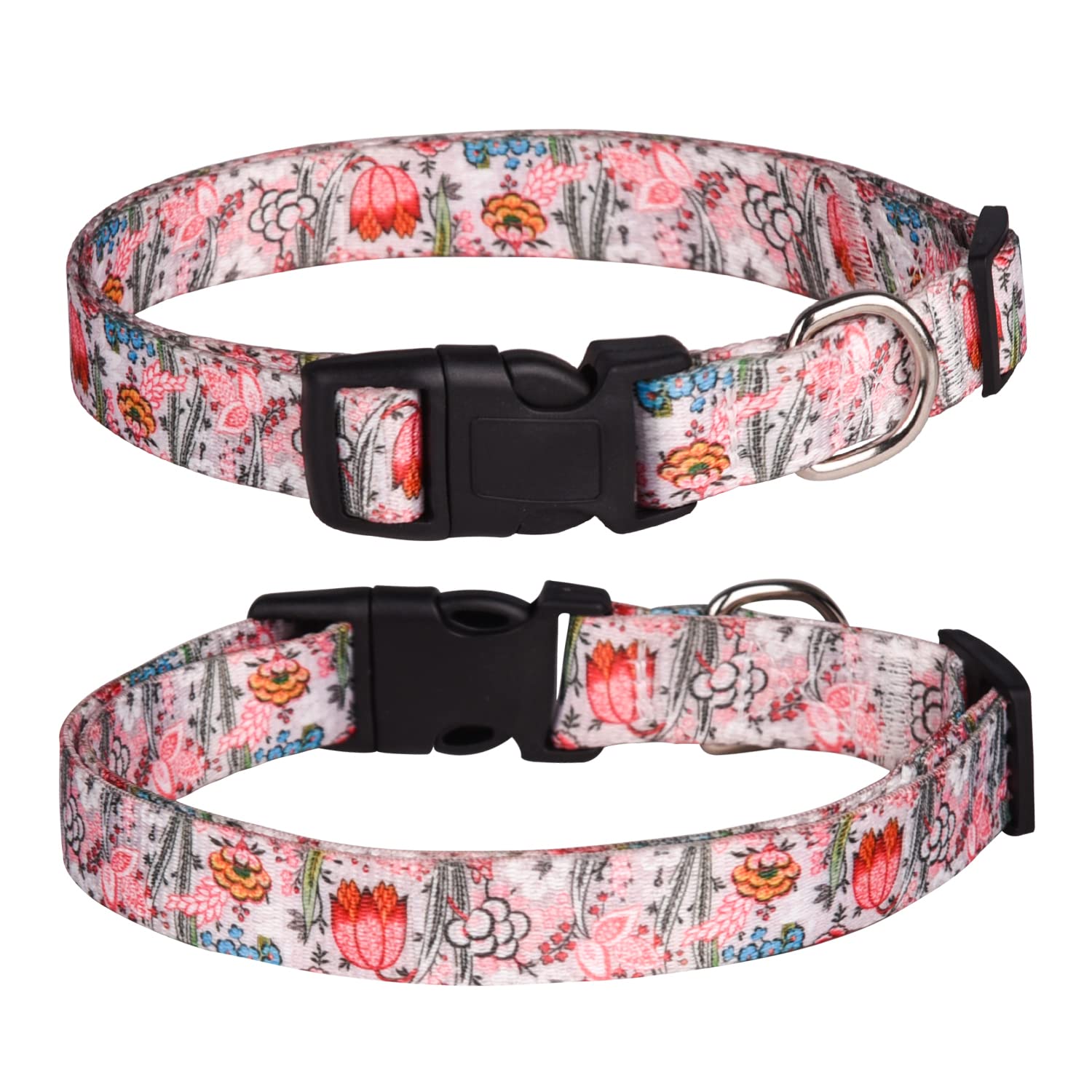 haoyueer Dog Collar for Small Medium Large Dogs, Cute Girl Dog Pet Collar Soft Adjustable Fancy Floral Girl Puppy Dog Collars (L:38-61CM, White)