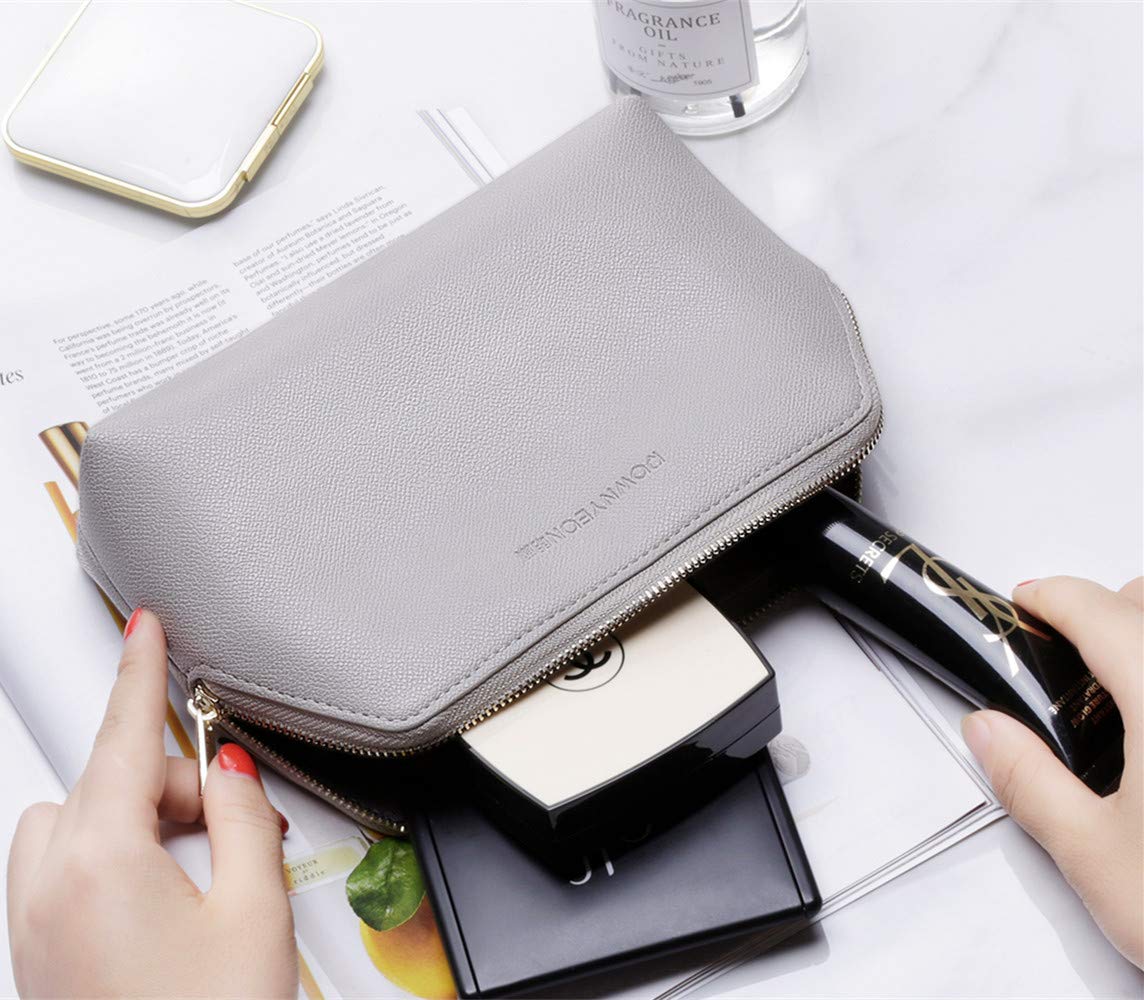 Small Makeup Bag Cosmetic Pouch Travel Toiletry Portable Organizer with Dividers For Lipstics Brush Purse Organizing (8.2"X4.7"X2.4", Light Grey)