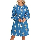 EZAPINE Floral Dress for Women Balloon Sleeve Print Button Front Cotton Mini Shirt Dresses with Pockets