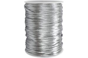 FQTANJU 2mm x 100 Yards Premium Quality Rattail Nylon Satin Cord Roll, Kumihimo Rattail,Chinese Knot, Silver