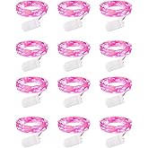 Brightown Valentine's Day 12 Pack Pink Led Fairy Lights Battery Operated String Lights Waterproof Silver Wire 7 Feet 20 Led Firefly Starry Moon Lights for DIY Wedding Party Bedroom