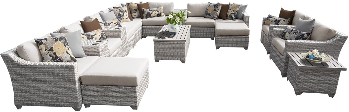 Amazon Com Tk Classics Fairmont 17a Beige 17 Piece Outdoor Wicker Patio Furniture Set Beige Garden Outdoor