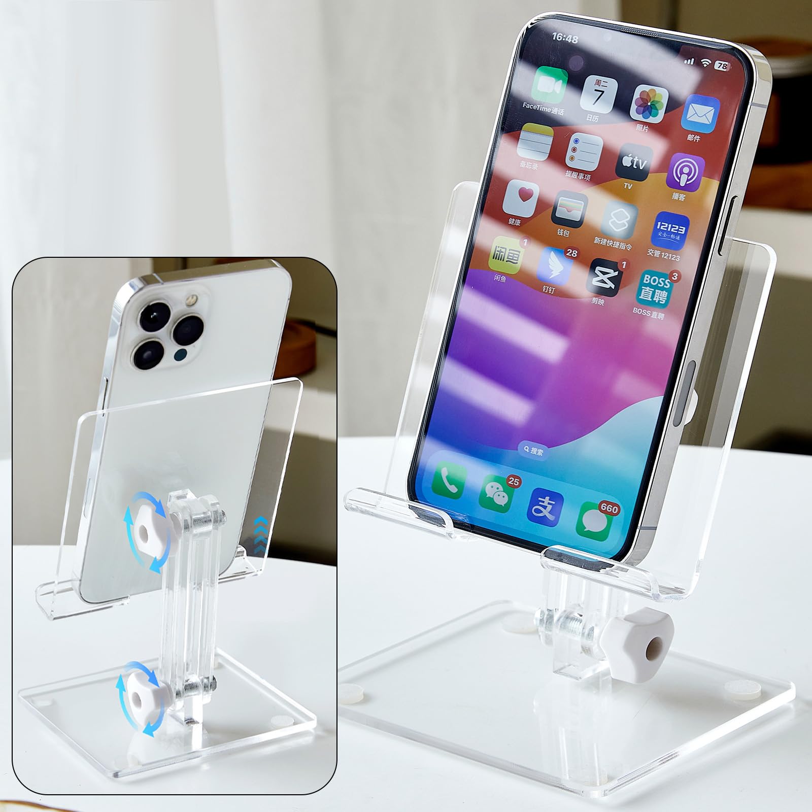 Photo 1 of mcioor Adjustable Angle Height Phone Stand for Desk, Fully Foldable/Portable Phone Holder, Compatible for iPhone 14/13/12/Smartphones