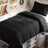CozyLux Twin/Twin XL Comforter Set, 2-Piece Box-Stitched, Black | 68 x 88 in Dorm-Ready Comfort for Back-to-School, 270 GSM Fill, 90 GSM Brushed Microfiber, OEKO-TEX Certified, 1 Pillow Sham