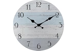 Plumeet Wall Clock, 12'' Frameless Wooden Wall Clocks with Silent Quartz Movement, Rustic Coastal Country Village Clocks Decorative for Kitchen Bedroom Living Room