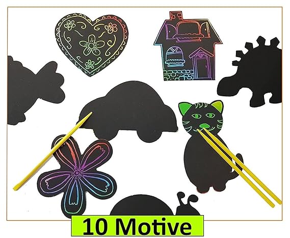 Libetui Set 10 Kratzbilder Kratz-Motive zum selbst Gestalten kreative Beschäftigung Bunte Regenbogenfarben ideal als Geschenk