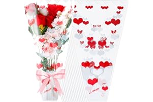 Sayglossy 100 Pcs Single Rose Sleeves for Valentine's Day Flower Bouquets Wrapping Bags Plastic Floral Wraps Cellophane for Mother's Day Wedding Birthday Flower Arrangement Supplies(Red)