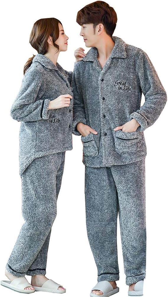 Amazon Co Jp ロモハナガ ペアパジャマ カップル セット 冬 長袖 部屋着 ペア寝間着 もこもこ パジャマ メンズ 裏起毛 お揃いペア 大きいサイズ ナイトウェア 着る毛布 ルームウェア もこもこ ふわふわ 冬 上下セット パジャマ メンズ 部屋着 服 ファッション小物