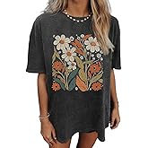 Womens Oversized Tshirt Flower Graphic Tees Nashville Music Short Sleeve Shirts Summer Casual Loose Beach Tops