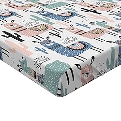 Ambesonne Llama Fitted Sheet, Cartoon Style Hand
