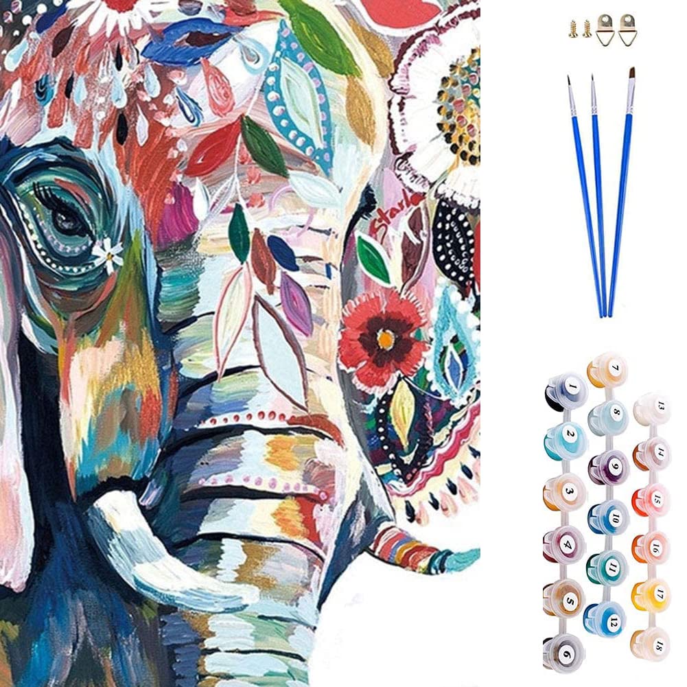 ABEUTY DIY Paint by Numbers for Adults Beginner - Colorful Elephant Head Animal 16x20 inches Number Painting (No Frame)