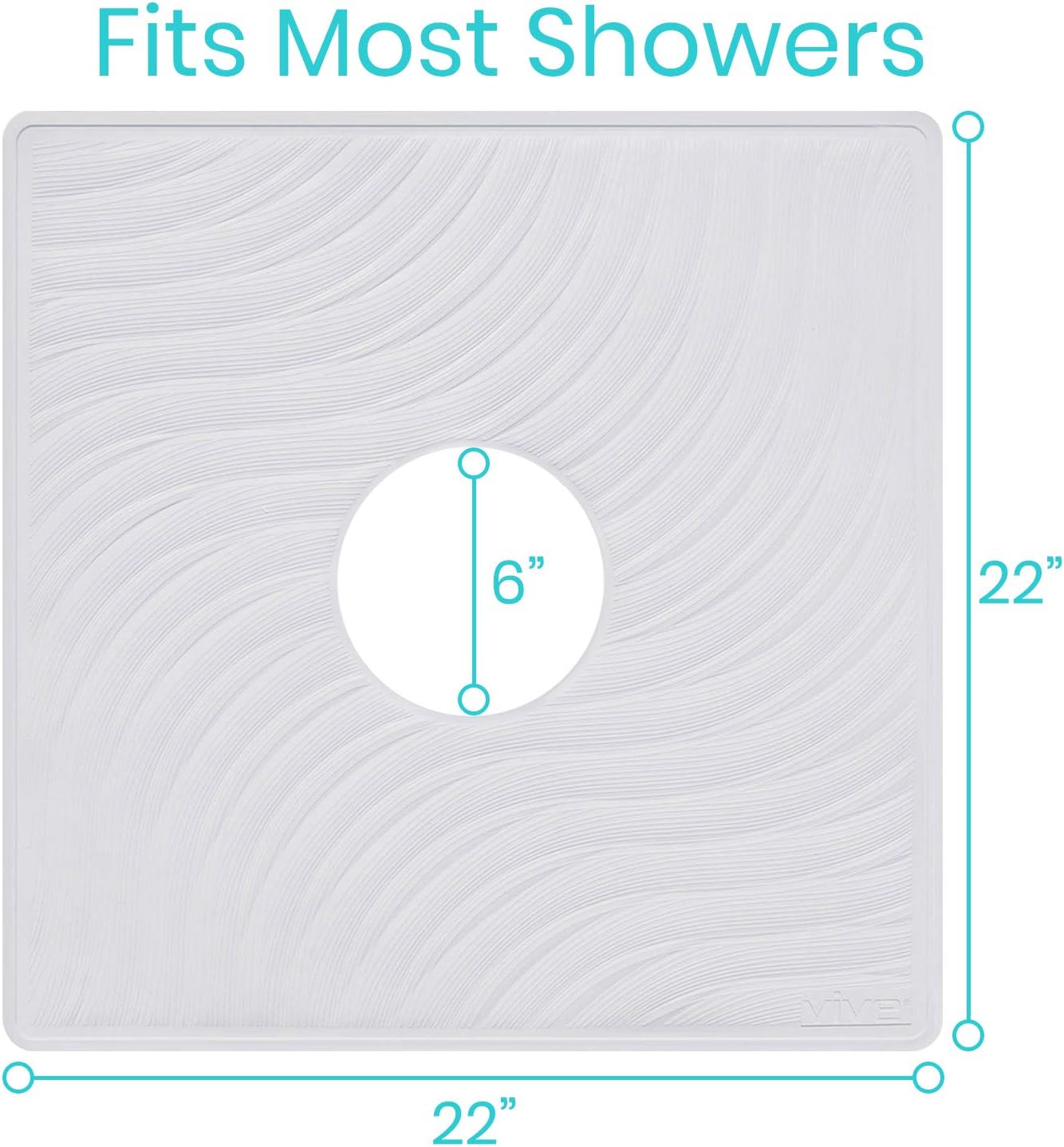 Vive Shower Mat - 22" by 22" Square Non Slip Large Bath Mat for Bathtub - Suction Cup Traction Skid Pad for Stalls, Floors, Tub - Textured Rubber with Drain Hole - for Kids, Baby, Elderly, Adults: Kitchen & Dining