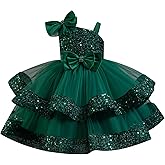 IDOPIP Toddler Girls Birthday Dresses Sequin Tulle Tutu Flower Girl Wedding Party Dress Pageant Formal First Communion Gown