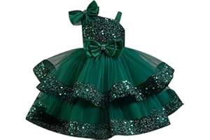 IDOPIP Toddler Girls Birthday Dresses Sequin Tulle Tutu Flower Girl Wedding Party Dress Pageant Formal First Communion Gown